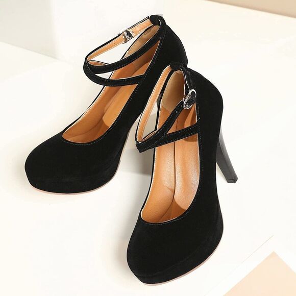 Black Heels For Women Strappy Closed Toe Platform High Heels Pumps Sexy Vintage - Picture 2 of 9